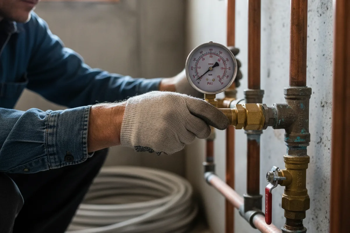 Pressure testing a repaired line during Water Line Repair in Century